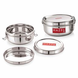 Hazel Lunch Box with Locking Clip Pack of 2 Silver - 350 ml, 500 ml-image-2