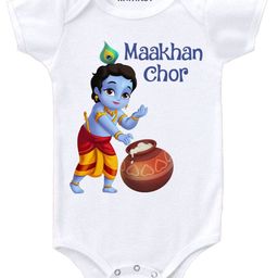 KNITROOT Half Sleeves Maakhan Chor Print Onesie - White-picture-21