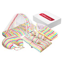 VParents Mite Baby 4 Piece Bedding Set With Pillow And Bolsters Sleeping Bag And Bedding Set And Feeding Pillow Combo Stripes-18