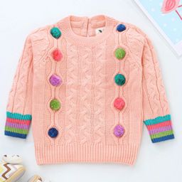 Yellow Apple Full Sleeves Sweater Pom Pom Detailing - Peach-image-89