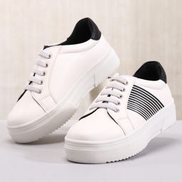 Pine Kids Casual Elasticated Lace Closure Shoes with Chunky Sole - White Black-image-44