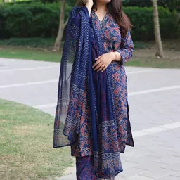 Anni Designer Floral Printed V-Neck Straight Kurta With Palazzos & Dupatta-48