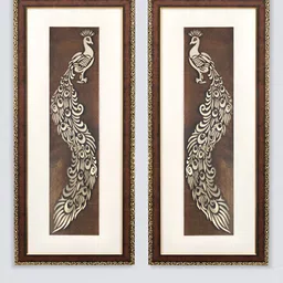 SHREE KALA HOME DECOR Gold Toned & Brown 2 Pieces Peacock Love Couple Wooden Wall Arts-53