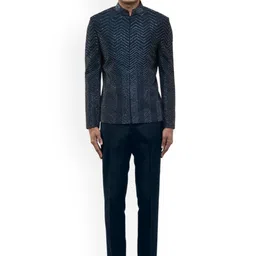 SDS By Kushal Shah Silk Geometric Embroidered Bandhgala Three-Piece Suit-image-52
