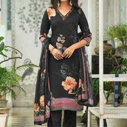 MOJILAA Women Floral Printed Regular Thread Work Kurta with Trousers & Dupatta-picture-16