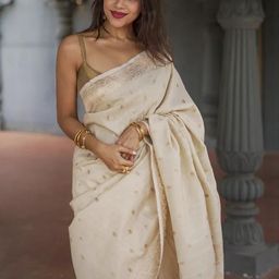 CaniBani Cream Cotton Blend Banarasi Sarees-image-108