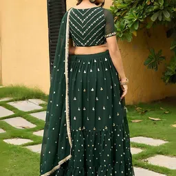 ODETTE Embroidered Sequinned Semi-Stitched Lehenga & Unstitched Blouse With Dupatta image 2