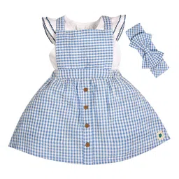 My Milestones Infant Girls Checked Cotton Dungarees With T-shirt & Hairband-22