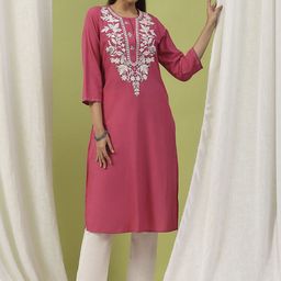 Nayam By Lakshita Floral Yoke Design Thread Work Pure Cotton Kurta With Trousers-image-48