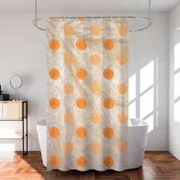 Kuber Industries Beige & Brown Printed Waterproof Shower Curtains With Rings-image-74