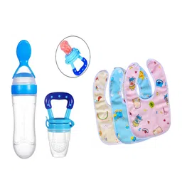 Kritiu Kids New Born Feeding Starter Kit With 3 Cotton Waterproof Bibs - Blue-image-27