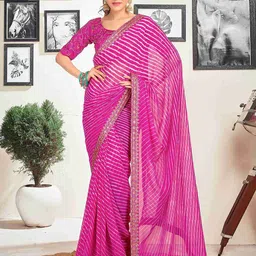 HERE&NOW Leheriya Sequinned Pure Georgette Saree-image-71