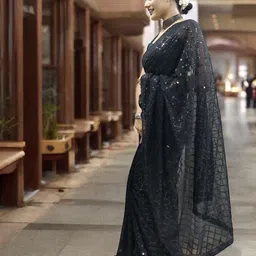 Blissta Checked Sequinned Designer Saree image 2