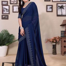 Sadika Beads and Stones Embellished Saree with Blouse Piece-8