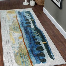 OBSESSIONS Blue & Green Anti-Static Abstract Printed Bedside Runner-15