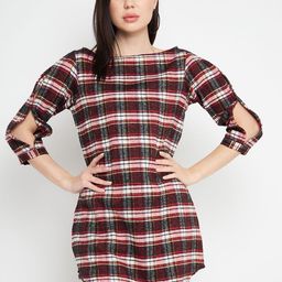 BAESD Checked Mandarin Collar Slit Sleeve Top-image-40