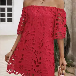 bebe Women Self Design Off-Shoulder A-Line Mini Dress-image-91