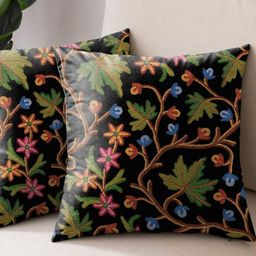 Aura Black & Green 2 Pieces Floral Printed Square Cushion Covers-picture-29