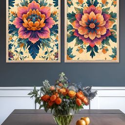 Kotart Brown & Blue 2 Pieces Floral Wooden Painting Wall Art-picture-3