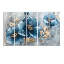 RANDOM Vinyl Blue & Grey 5 Piece Floral Printed Canvas Wall Paintings-picture-34