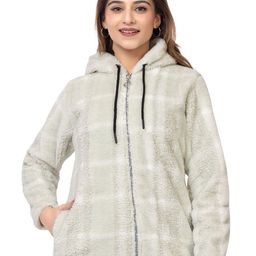 LO G LO Women Checked Hooded Front-Open Sweatshirt-image-60
