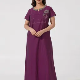 Maybell Women Floral Embroidered Pure Cotton Maxi Nightdress-picture-29