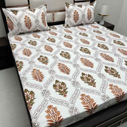Pure Decor Brown & White Ethnic Motifs 330 TC Queen Bedsheet with 2 Pillow Covers-picture-33