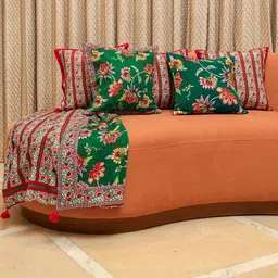 Crown of Poppies Multicoloured Set of 6 Velvet Square Cushion Covers-picture-11