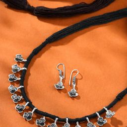 Yellow Chimes Silver-Plated Oxidised Choker Jewellery Set-image-109