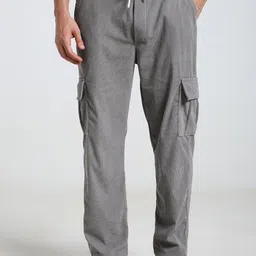 VOGAAN Men Relaxed Loose Fit Mid-Rise Cargos Trousers-image-5