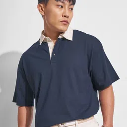 HIGHLANDER Men Solid Polo Collar Oversized T-shirt-picture-3