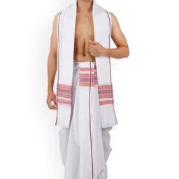 Ethazh Men Cotton Dhoti & Angavasthram with Woven Border-image-12