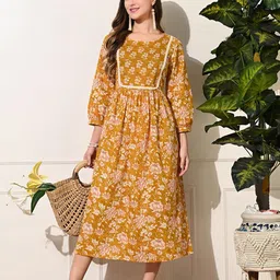 KALINI Women Floral Printed Square Neck Fit & Flare Midi Dress-image-38