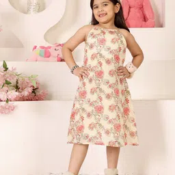 ADORNIA Girls Floral Printed Halter Neck Sleeveless A-Line Dress-picture-20