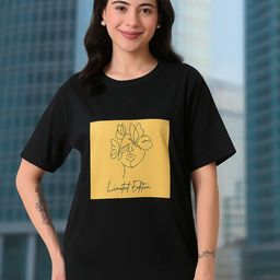 HERE&NOW Women Bio Finish Graphic Printed Round Neck Cotton Oversized T-shirt-image-90