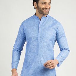 DEVOILER Men Woven Design Band Collar Cotton Short Kurta-image-87