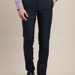 Turtle Men Checked Tailored Slim Fit Trousers-image-11