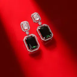 Priyaasi Silver-Plated American Diamond Studded Contemporary Drop Earrings-4