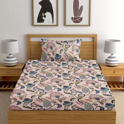 EXFAB Pink & Blue Cartoon Characters Single Bedsheet with 1 Pillow Covers-image-83
