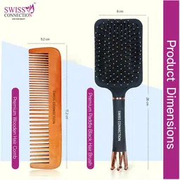 Swiss Connection Set Of 2 Premium Paddle & Double Side Wooden Comb image 2