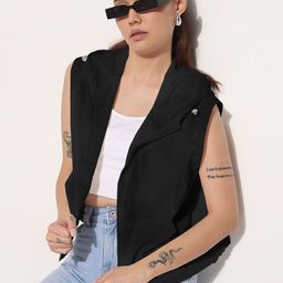 SHOWOFF Women Black Sleeveless Hooded Bomber Jacket-picture-45
