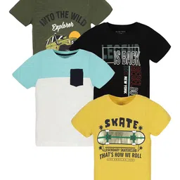 PLUM TREE Boys Pack Of 4 Typography Printed Pure Cotton T-shirt-image-33
