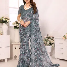 Moda Rapido Floral Mirror Work Border Pure Georgette Saree-picture-48