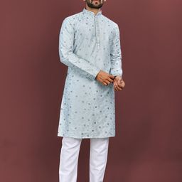 ATOXIC Men Turquoise Blue Kurtas-image-8
