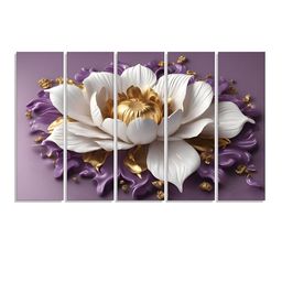 RANDOM Vinyl Purple & White 5 Piece Floral Canvas Wall Paintings-picture-49