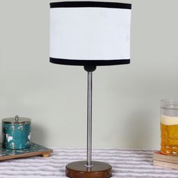 Devansh White Textured Wooden Contemporary Cylindrical Shaped Table Lamp-picture-2