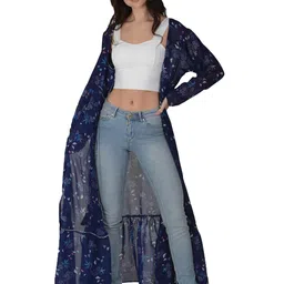 mod & shy Women Printed Longline Tie-Up Shrug-2