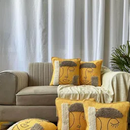 EXPORT HOUSE Yellow & White 5 Pieces Square Cushion Covers-36
