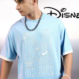 HIGHLANDER Men Graphic Printed Round Neck Cotton Oversized Mickey Mouse T-shirt-picture-9