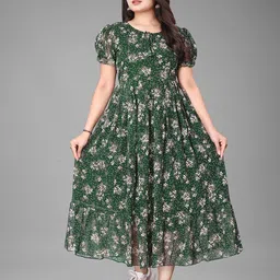 QENA Floral Print Puff Sleeve Georgette Fit & Flare Maxi Dress-picture-17